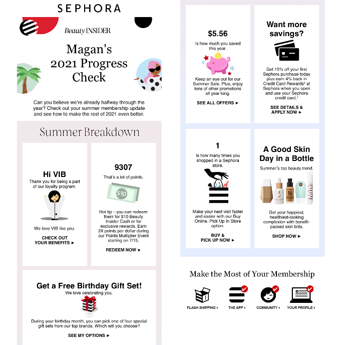 Sephora Beauty Insider 2021 progress email