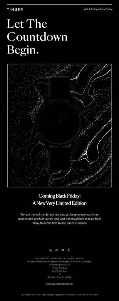 Black Friday email from Tinker