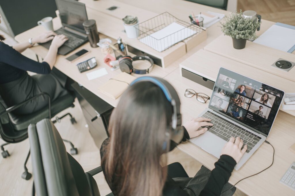 Team working in open office