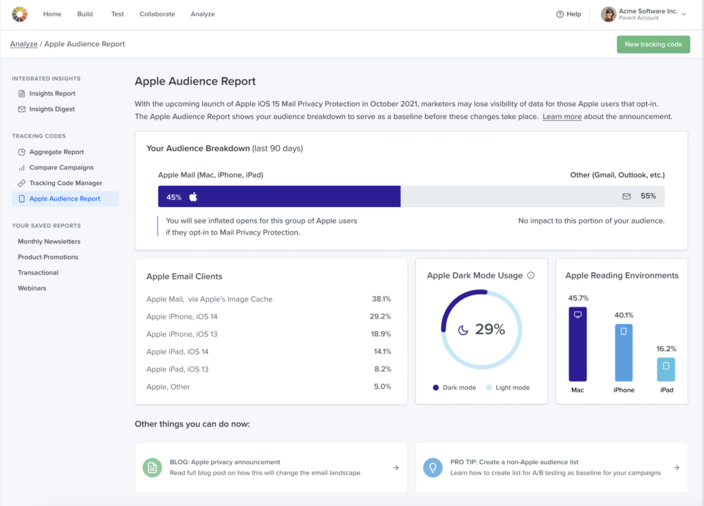 Apple Audience Report in Litmus Email Analytics