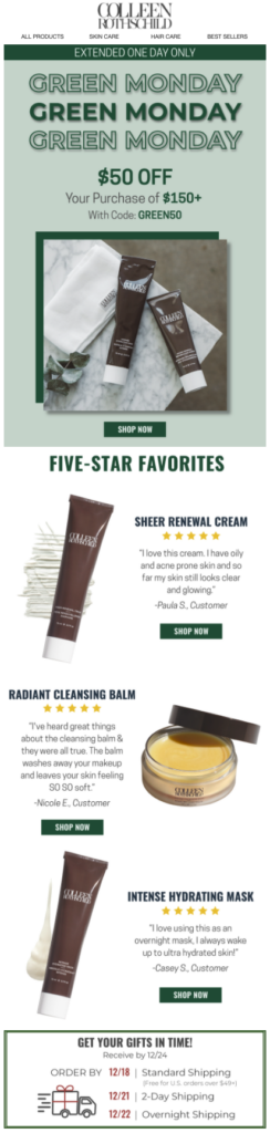Colleen Rothschild Beauty five-star favorites Green Monday email