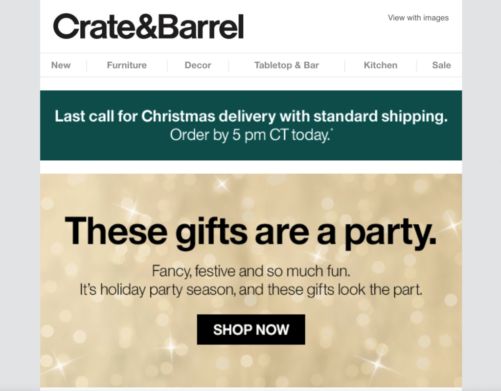 Crate & Barrel holiday party email