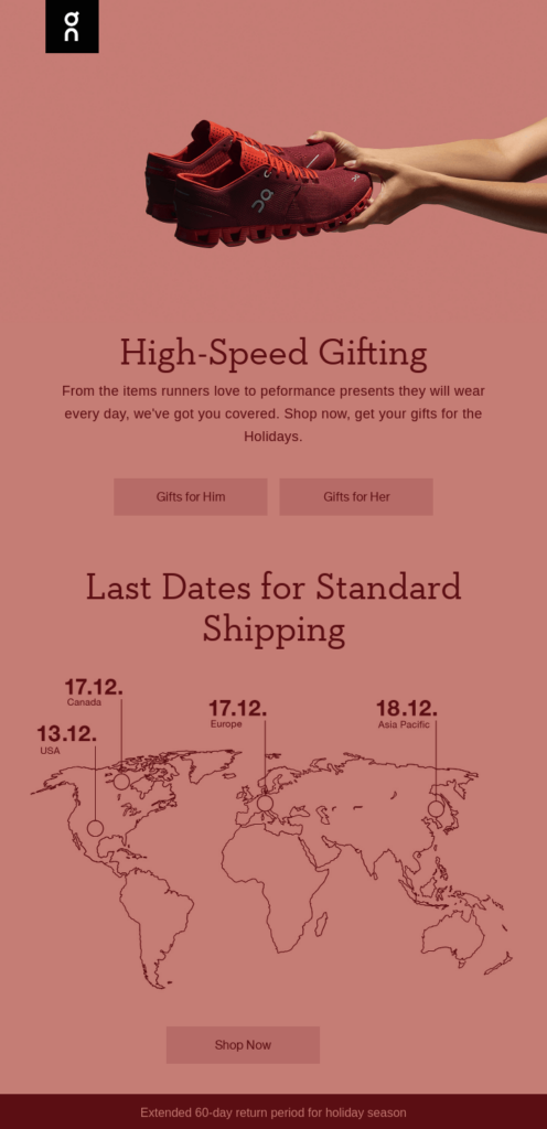 On Running high-speed gifting email