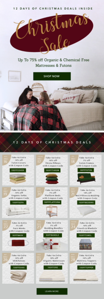 The Futon Shop 12 Days of Christmas Deals email