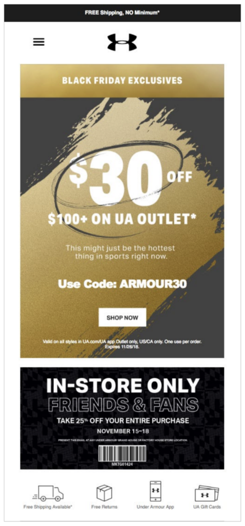 Under Armour Outlet Black Friday email