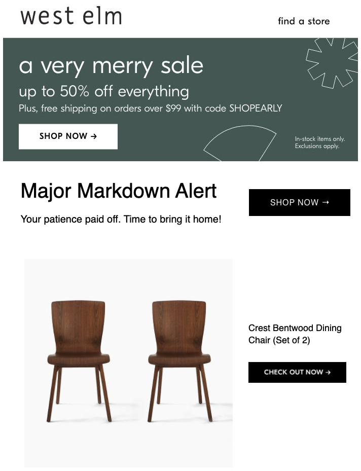 west elm holiday abandoned cart email - Triggered Emails Are The Holiday Email Marketing Secret Weapon - Litmus