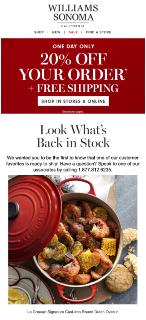 Williams Sonoma holiday back in stock email