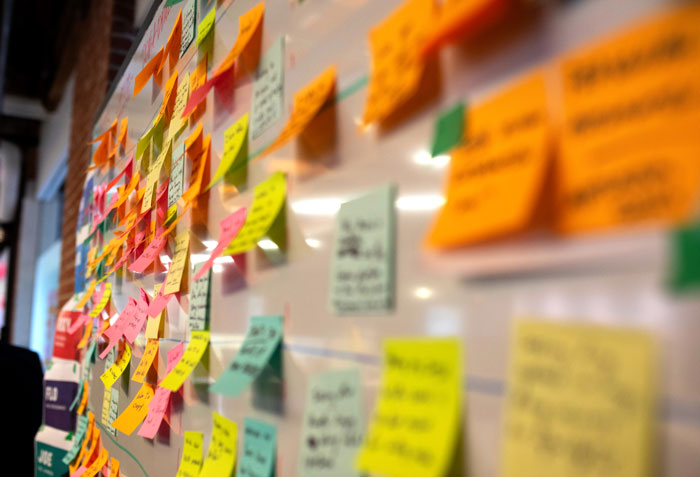 Image of sticky notes on a white board