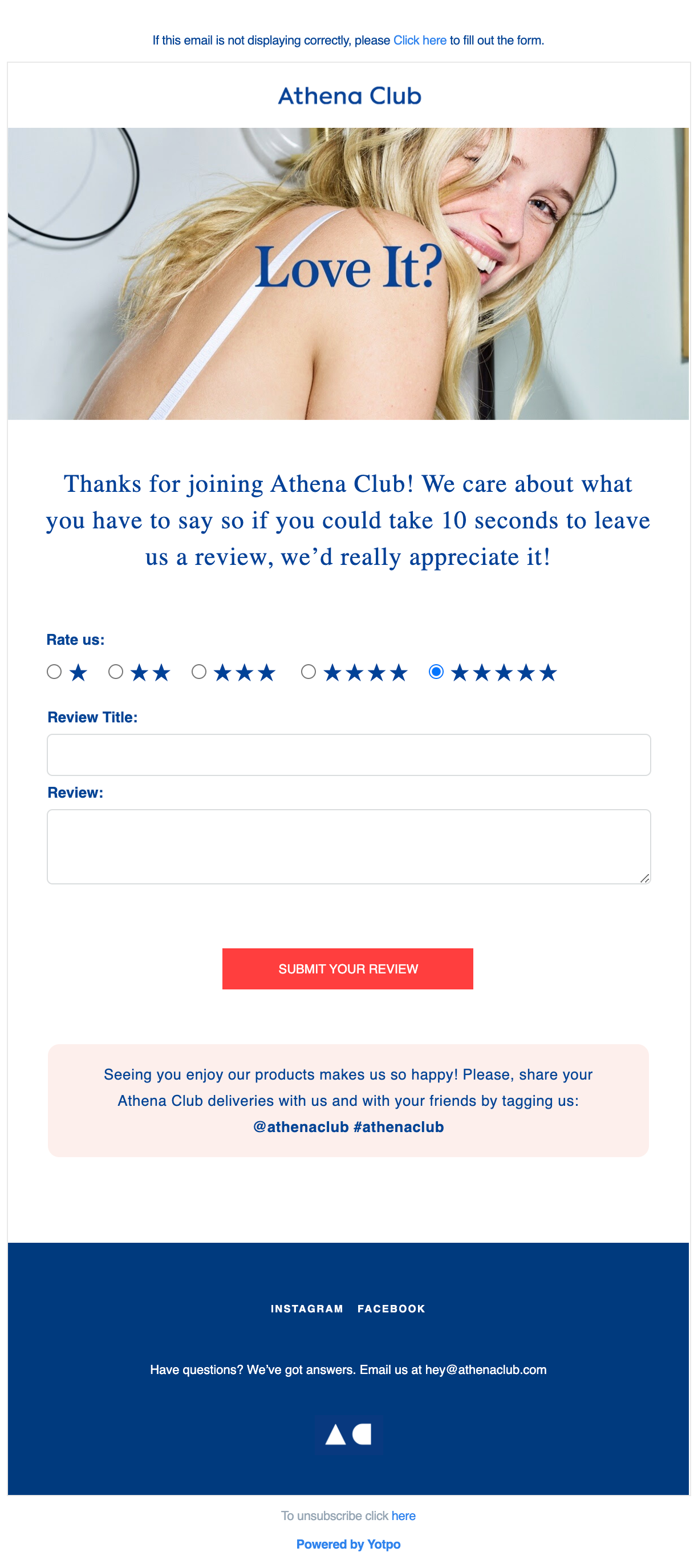 email example from Athena Club