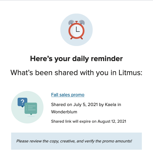 Screenshot of Litmus Proof daily automated reminders