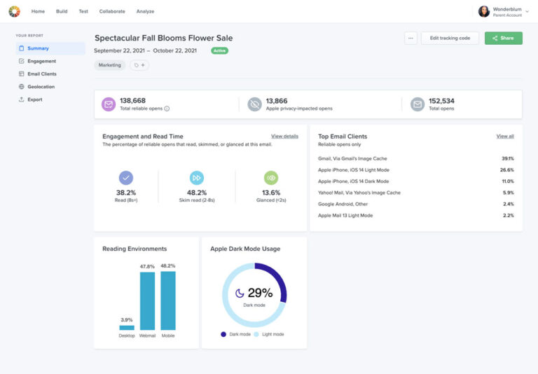 Screenshot of Updated Metrics