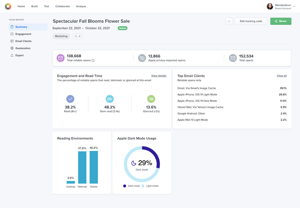 Screenshot of Updated Metrics