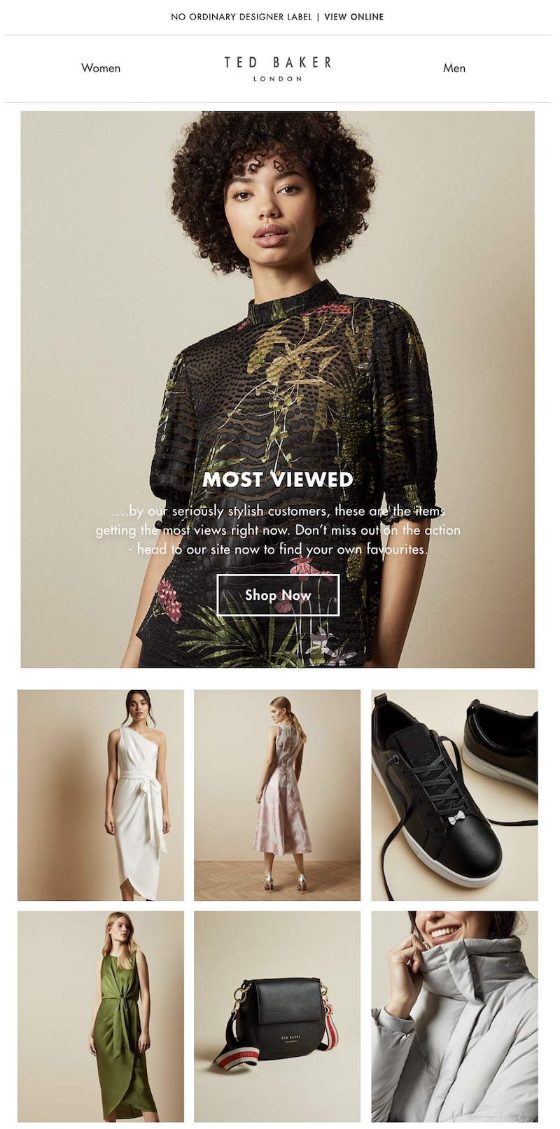 Ted Baker Email "Most Viewed" example