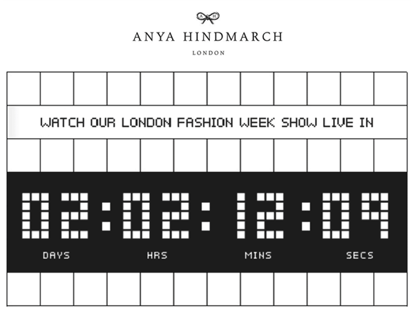 Example of personalization using countdown timers in email from Anya Hindmarch