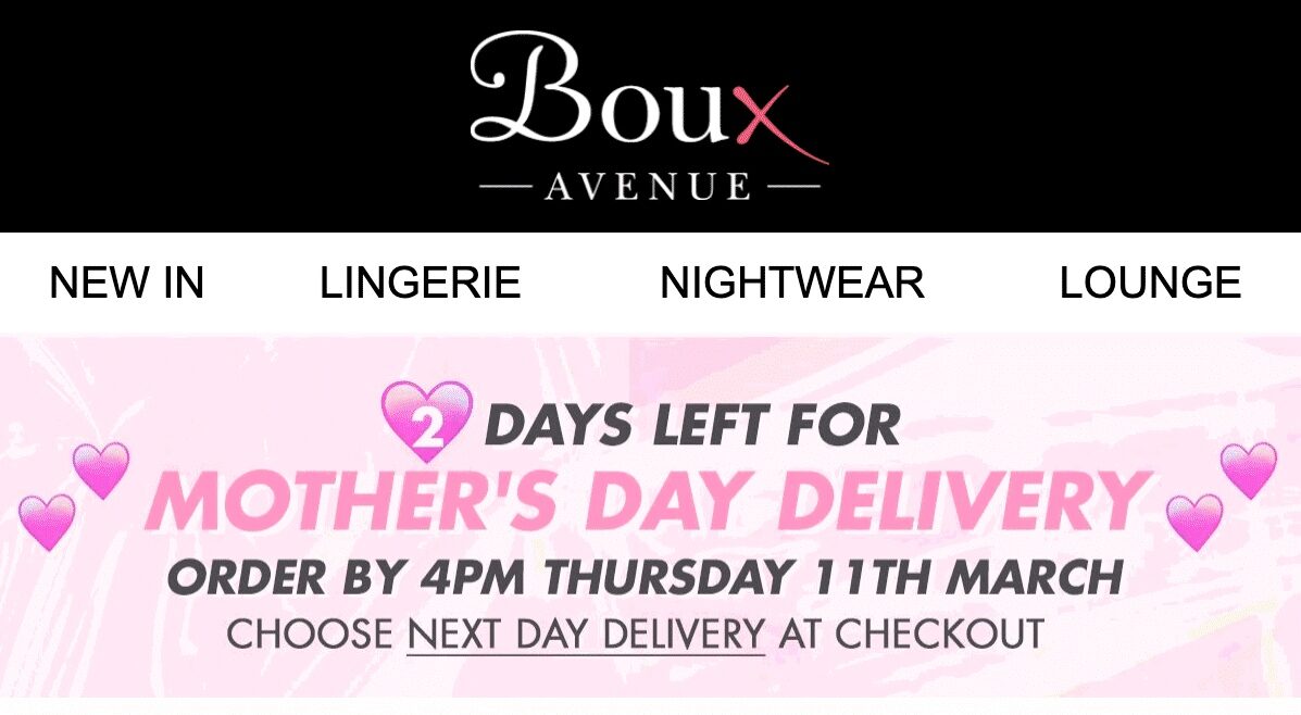 Example of personalization using countdown timers in email from Boux