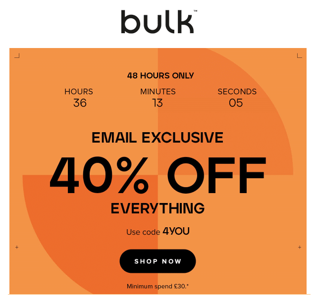 Example of personalization using countdown timers in email from Bulk