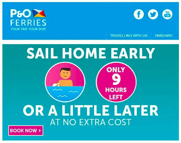 Example of personalization using countdown timers in email from PO Ferries - How to Use a Countdown Timer in Your Email - Litmus