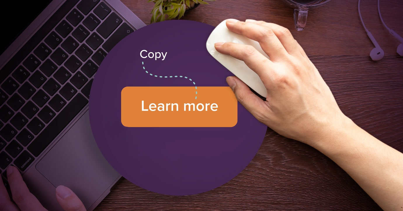 Hand clicking on mouse with email CTA copy button