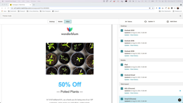 Utilize the Litmus Inbox Previews to preview and test your emails right as you build in Mailchimp