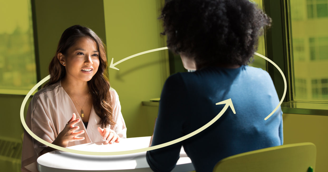 Two women discuss personalized marketing