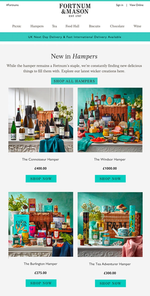 Fortnum and Mason email example showing variation 2 of personalization