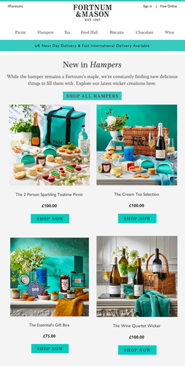 Fortnum and Mason email example showing variation 3 of personalization