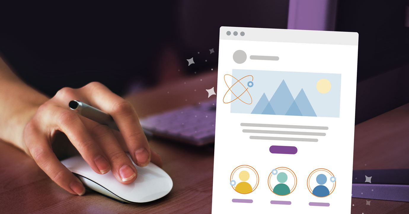 Hand and mouse with illustration of an email displaying dynamic content to increase engagement