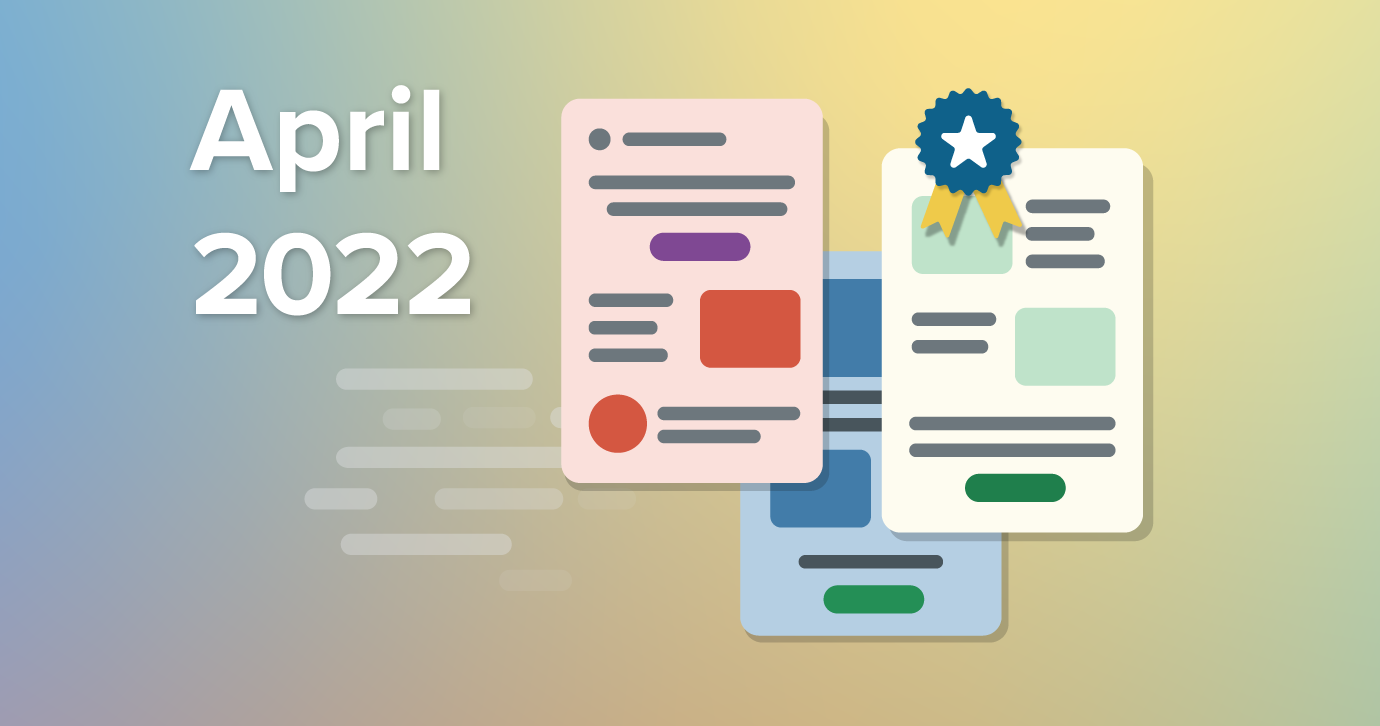 Illustration of Litmus favorite-emails-on-top-of-gradient-background-with overlay text reading April 2022