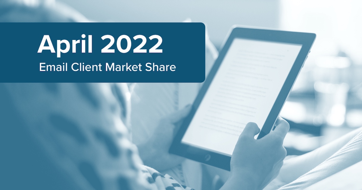 Text reading April 2022 Email Client Market Share over an image of someone using a tablet