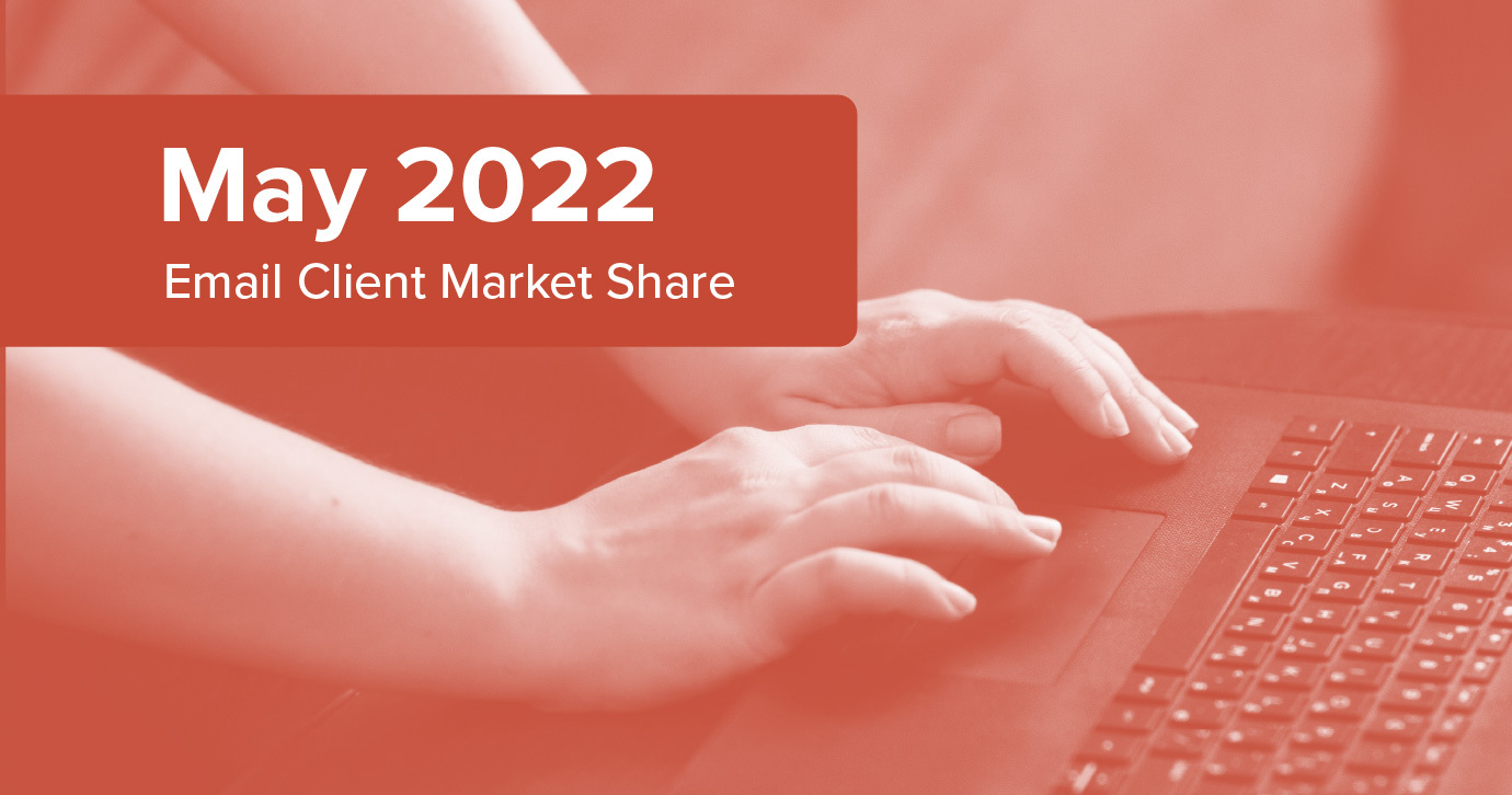 photo of person typing on keyboard with text overlay: May 2022 email client market share