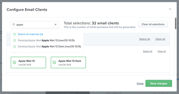 Sort and manage email clients and devices for testing