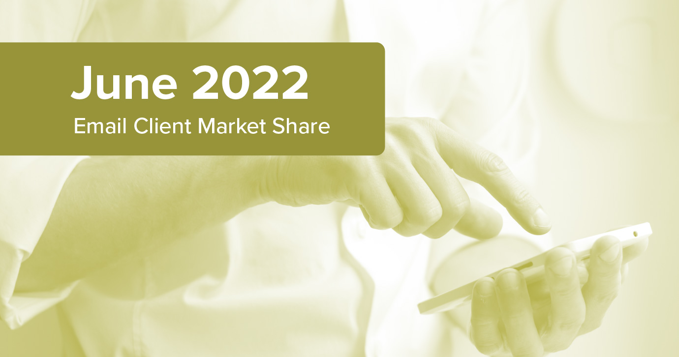 photo of person typing on keyboard with text overlay: June 2022 email client market share