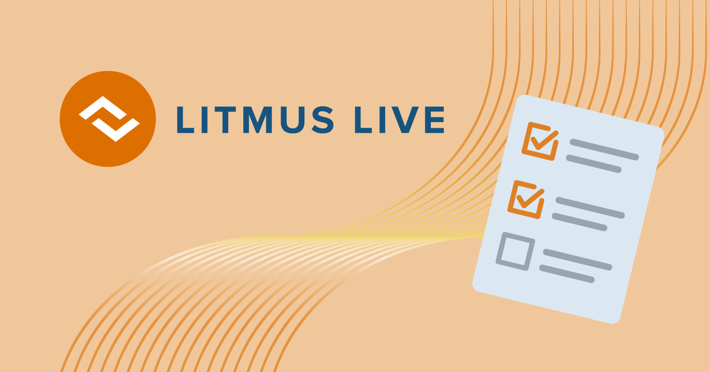 Illustration of Litmus Live agenda on top of an orange background
