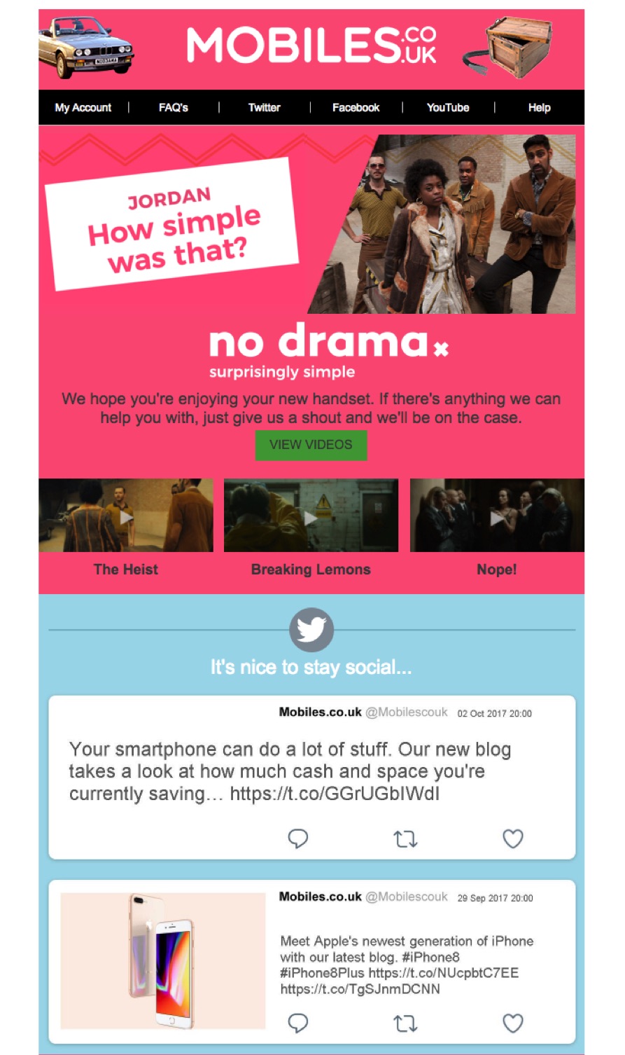 Mobiles.co.uk email example of Twitter feed