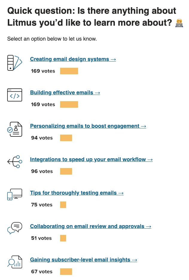 interactive email live poll on Litmus' Product Pulse newsletter