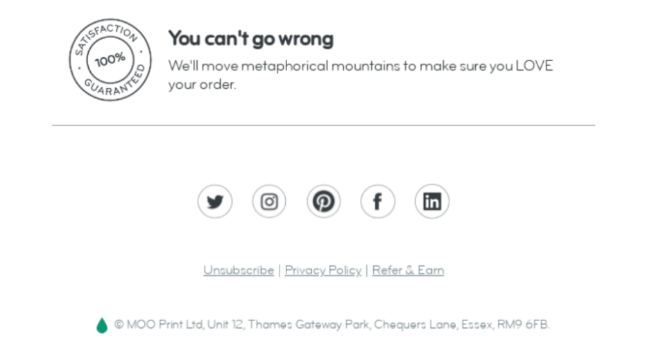 Example email footer from Moo