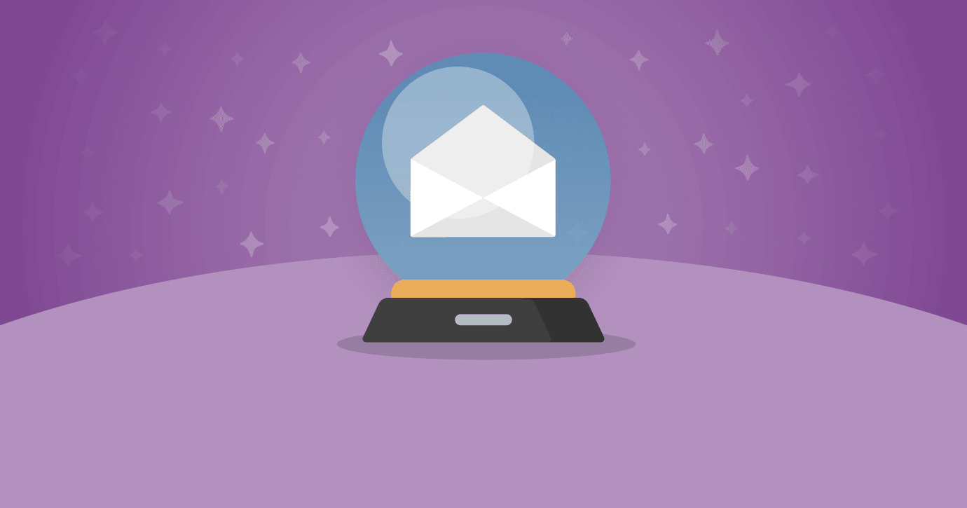 crystal ball with envelope inside on top of a purple background
