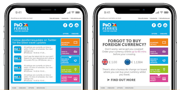 Email example of how P&O Ferries uses email automation with Litmus Personalize to send in-depth, personalized content at scale. 