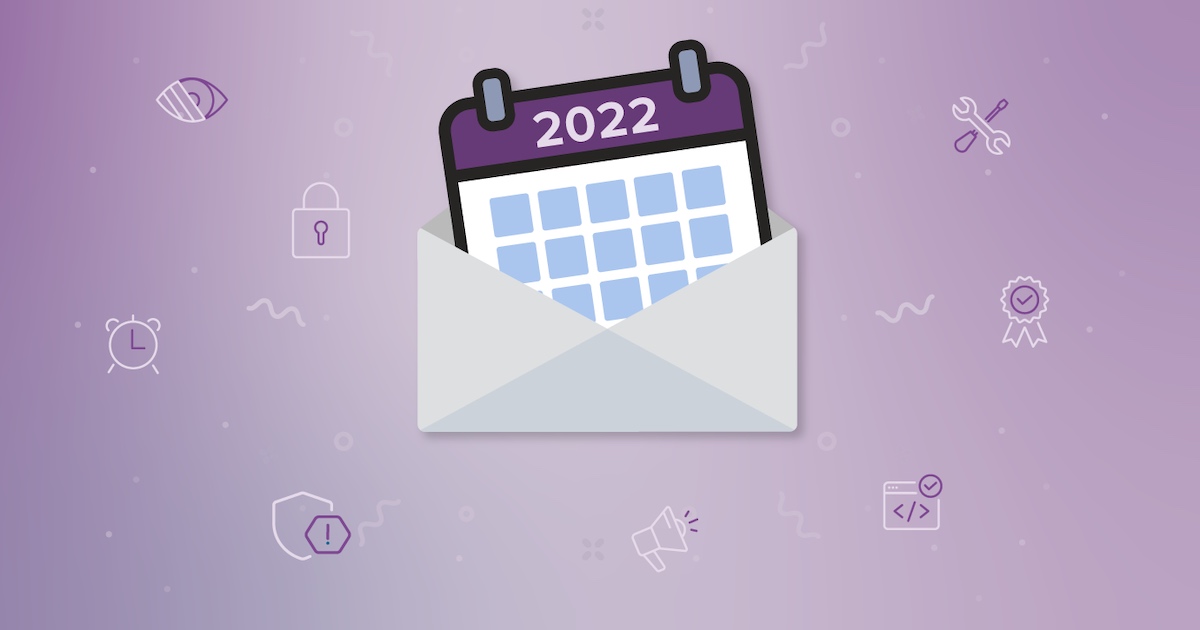 illustration of calendar with 2022 in the title on top of purple background