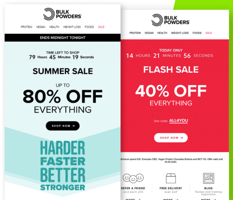 Countdown timers in emails drive urgency and encourage shoppers to act on limited-time sale events.