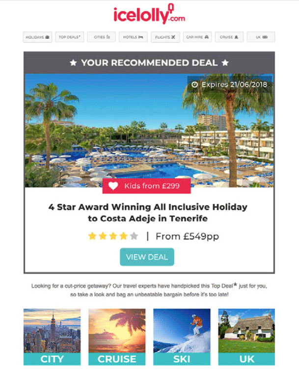 Automatically serve an abandoned travel deal in an email with Litmus Personalize