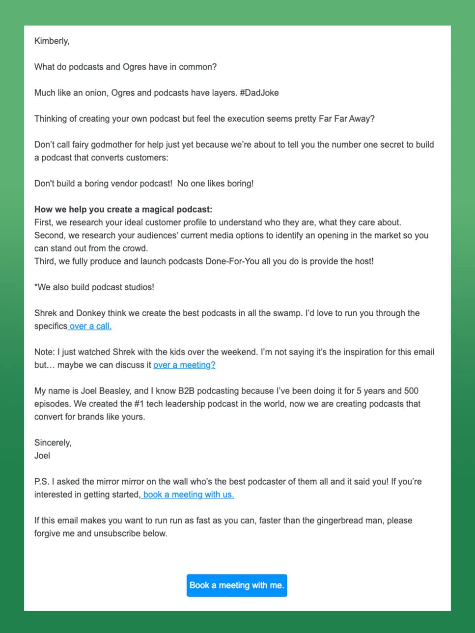 email example from ModernCTO