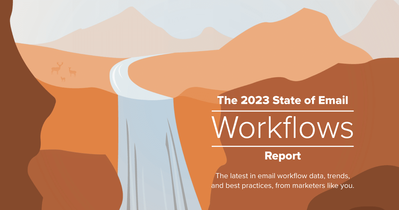 illustration of a canyon and waterfall, with overlay text reading "The 2023 State of Email Workflows report"