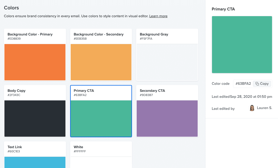 Ensure emails are on-brand every time with established brand settings.