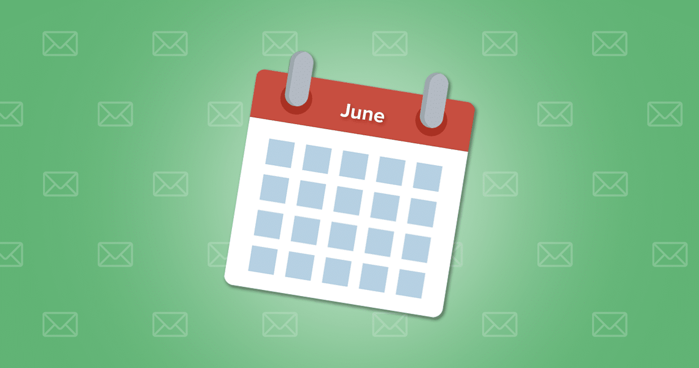 illustration of a calendar titled "June" on top of a green patterned background