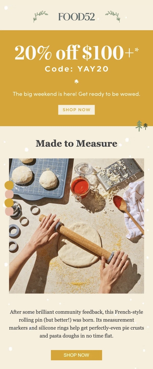 Holiday email marketing example from Food52