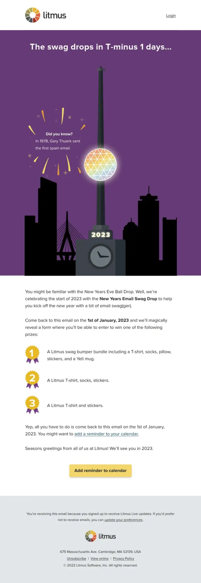 1day scaled - How Litmus Created a Legendary New Year’s Eve Email (Yes, That One!) - Litmus