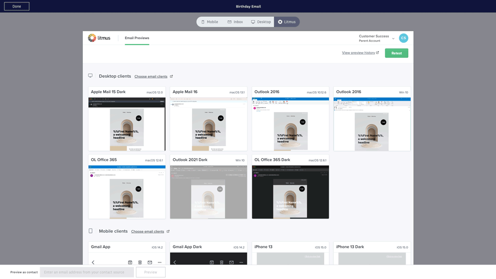 Access Litmus Email Previews directly within Acoustic Campaign.