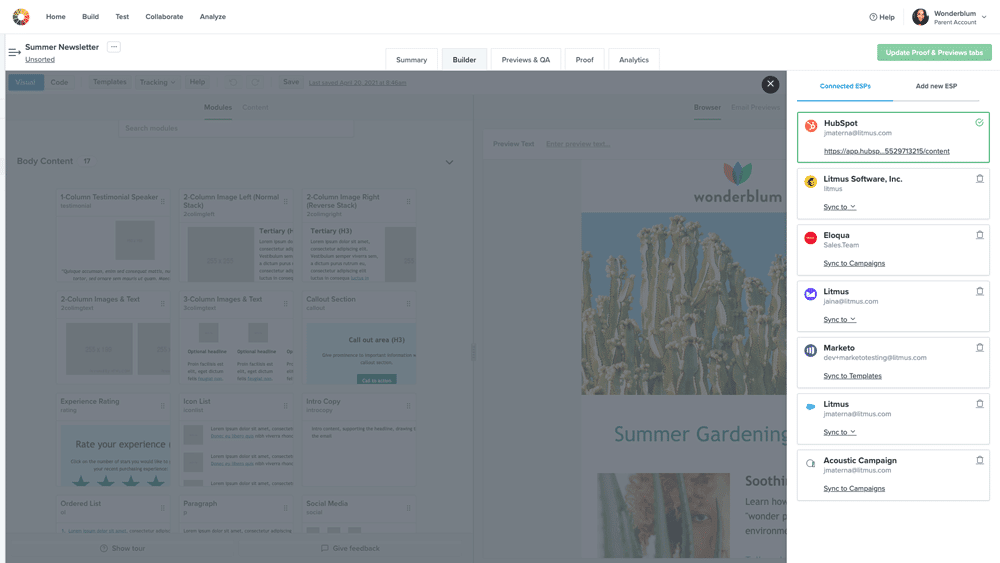 Automatically sync your email from Litmus Builder to HubSpot