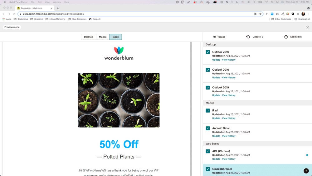 Access Litmus Email Previews directly within Mailchimp.